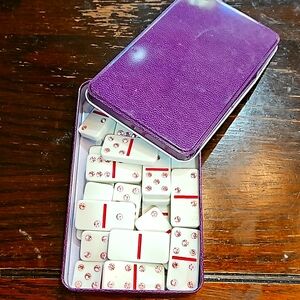 Purple Bling Dominoe‎ Set in Purple Tin Container